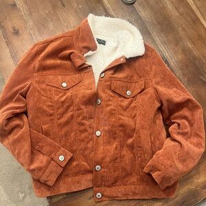 Love Tree Rust Corduroy Sherpa-Lined Shirt Jacket